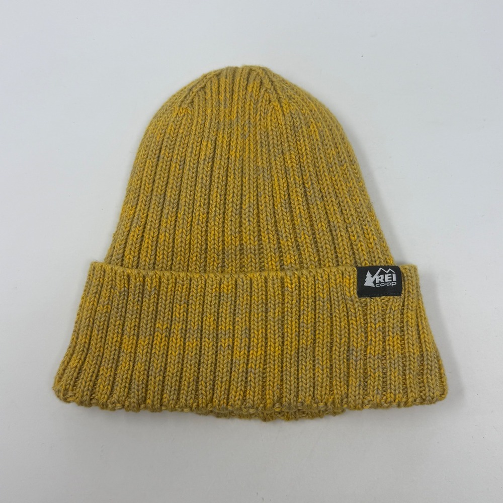 REI‎ Co-op Mustard Yellow Marled Ribbed Knit Fleece Lined Beanie One Size 24387